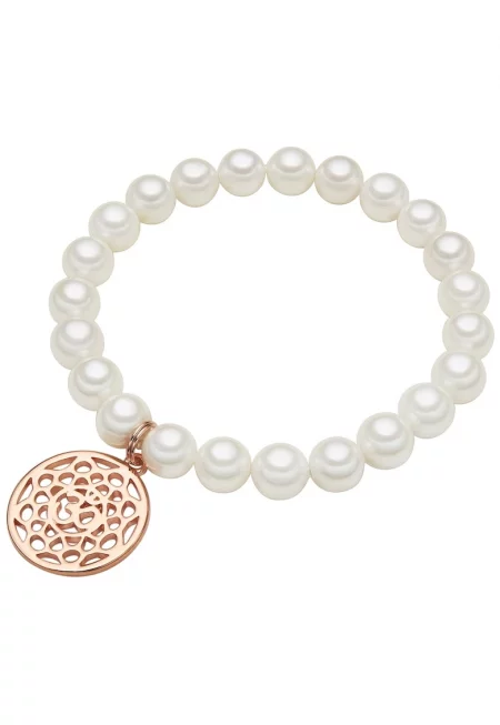 Гривна с покритие от 14K злато с перли - Бял