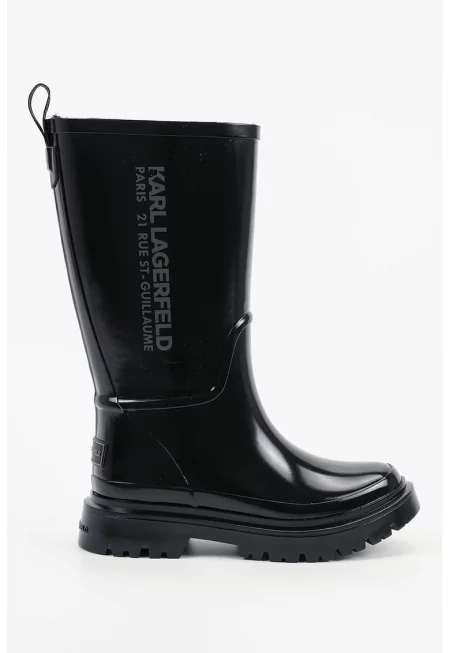 Гумени ботуши до средата на прасеца с лого - Черен