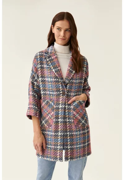 Карирано палто Milanti със свободна кройка