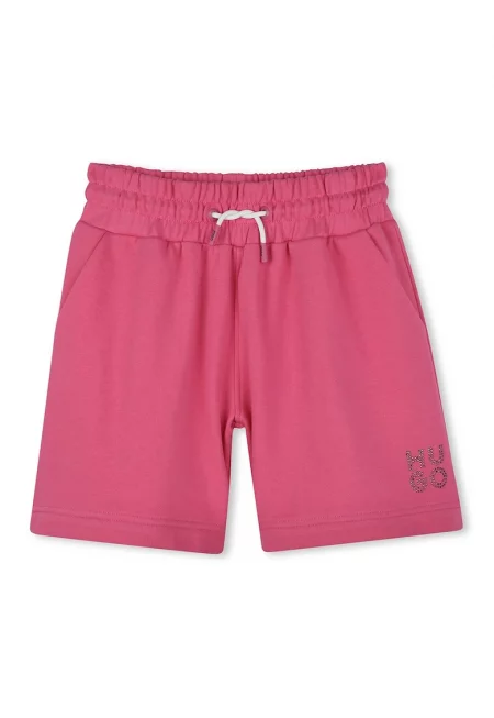 Къс панталон с връзки и лого - Яркорозово