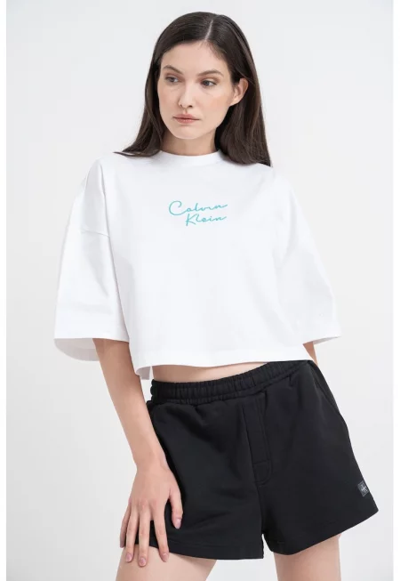 Къса памучна тениска с лого