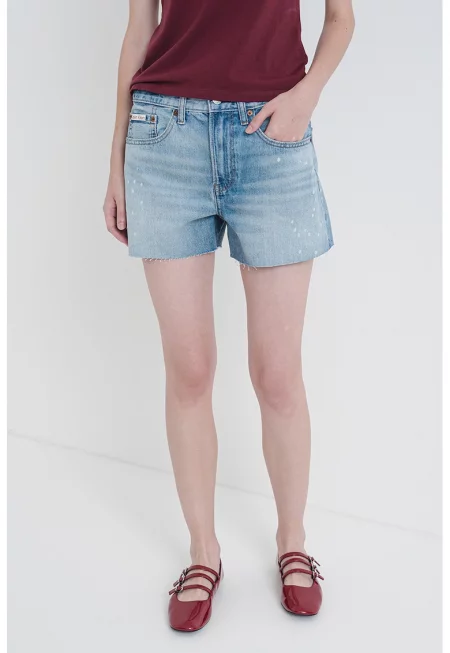 Къси дънки с миди талия - Светлосин