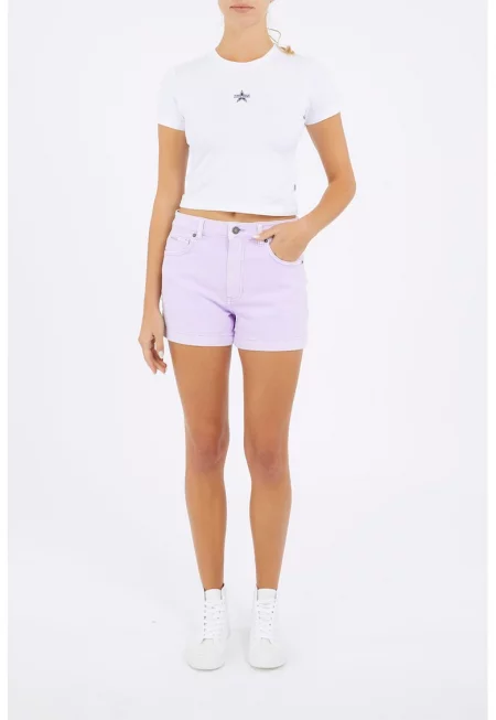 Къси дънки стил Mom Fit - Лилав