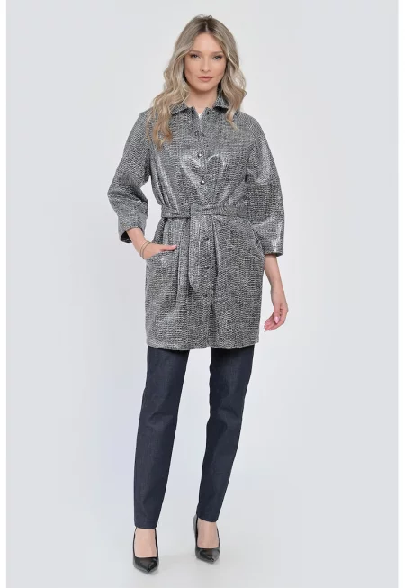 Късо палто Pietra с капси - Бял/Tъмносив