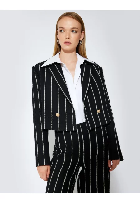 Късо раирано сако - Черен