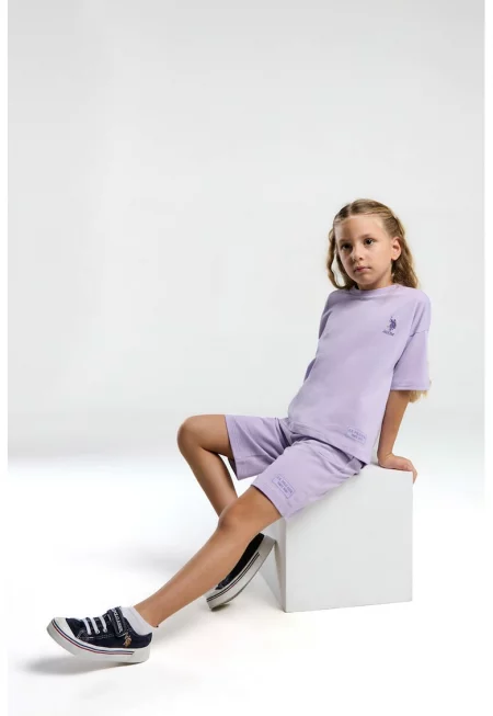 Комплект от тениска и шорти с памучно лого на US Polo Assn. - 2 части