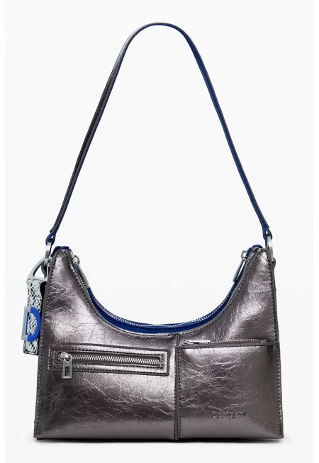 Конвертируема чанта през рамо от еко кожа - Сребрист/Тъмносин