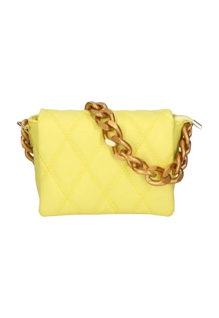 Кожена чанта през рамо с дръжка верижка - Жълт