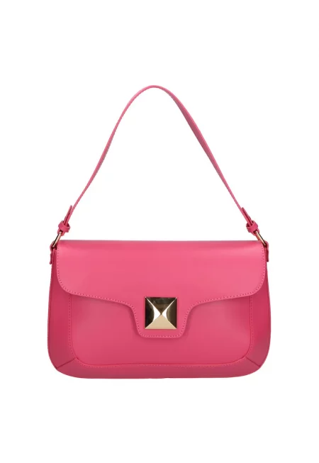 Кожена чанта за рамо - Фуксия