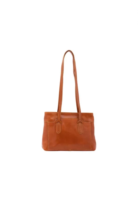 Кожена чанта за рамо с джоб с цип - Коняк кафяв