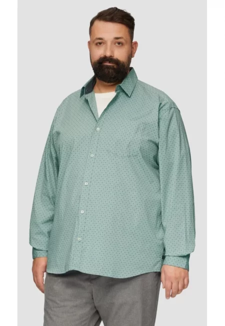Мъжка риза с големи размери - дълъг ръкав и щампа на цветя - Slim Fit - светло зелено - Светлозелен