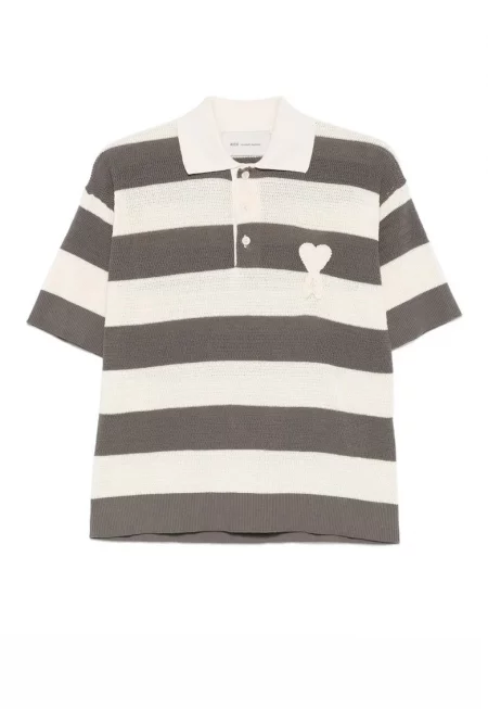 Мъжка тениска -  striped heart polo - Бял/Сив