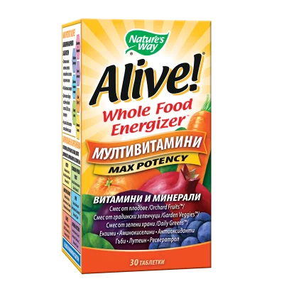 Мултивитамини максимум сила Алайв - Alive! Max Potency Whole Food Energizer, 30 таблетки