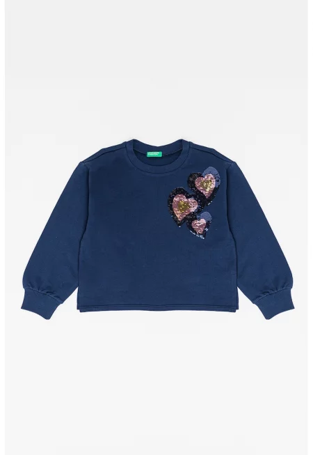 Памучен суитшърт с пайети - Тъмносин