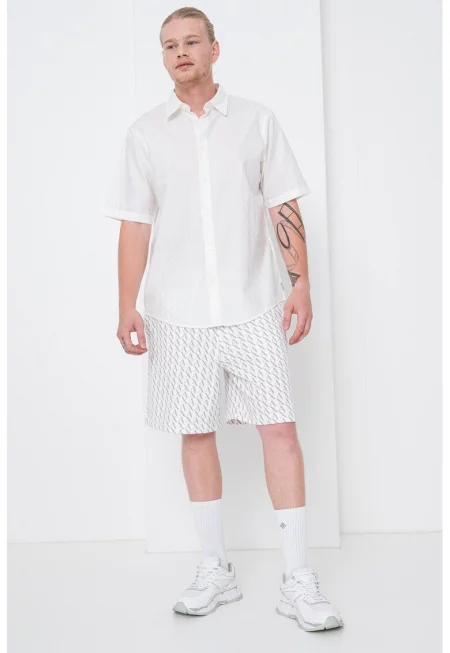 Памучна риза с къси ръкави - Слонова кост