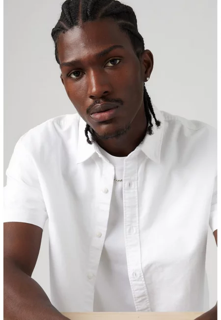 Памучна риза с паднали ръкави - Бял