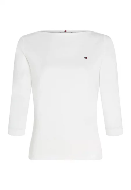 Памучна слим блуза с 3/4 ръкави - Бял