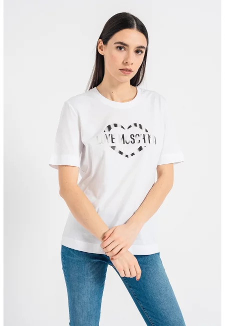 Памучна тениска с лого - Бял