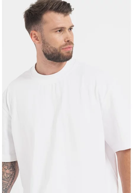 Памучна тениска Timm с овално деколте - Бял