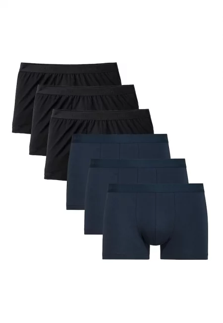 Памучни боксерки с лого на талията - 6 чифта - Черен/Тъмносин