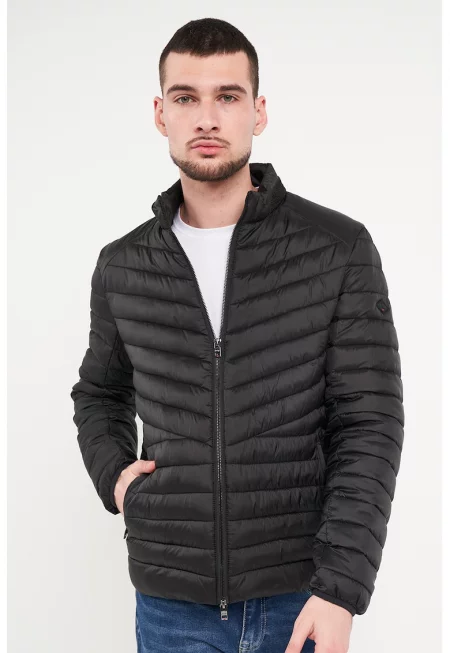 Подплатено зимно яке с ниска яка - Черен