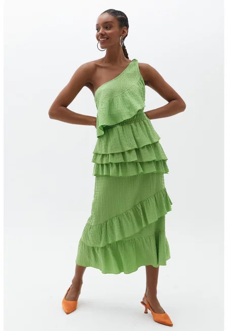 Пола Vipfirtek с висока талия и дизайн на пластове - Бледозелен