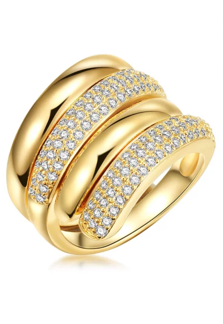 Пръстен с покритие от 14К злато и кристали - Златист