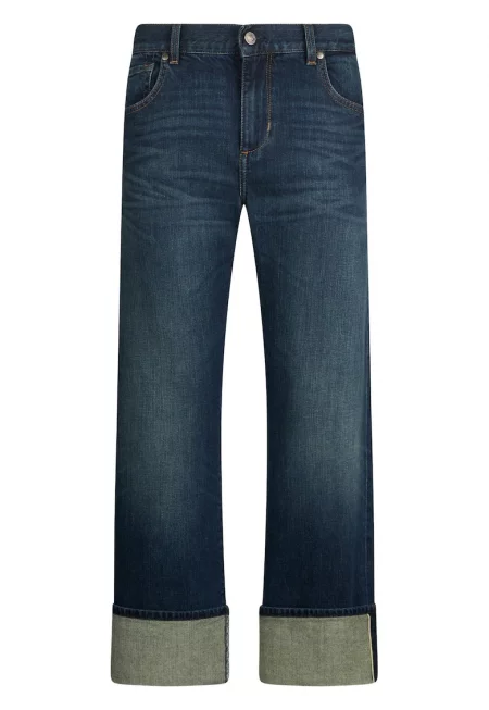 Прави дънки с навит подгъв - Тъмносин