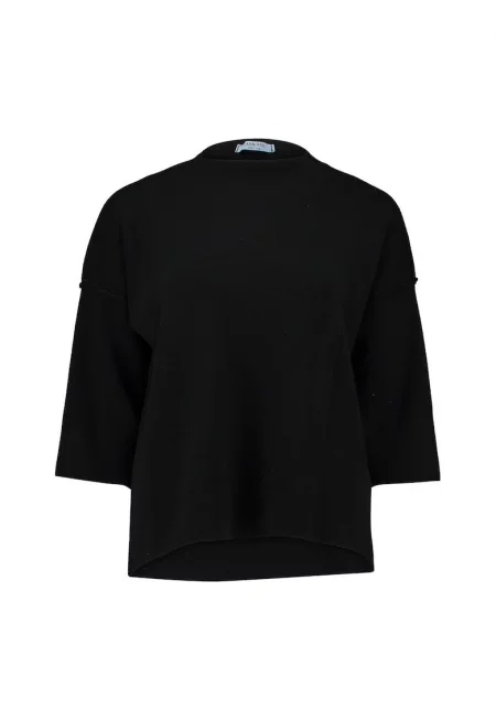 Пуловер с овално деколте - Черен