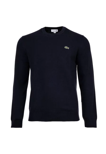 Пуловер с памук с овално деколте - Тъмносин