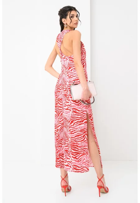 Раирана права рокля - Бял/Светлорозов/Червен