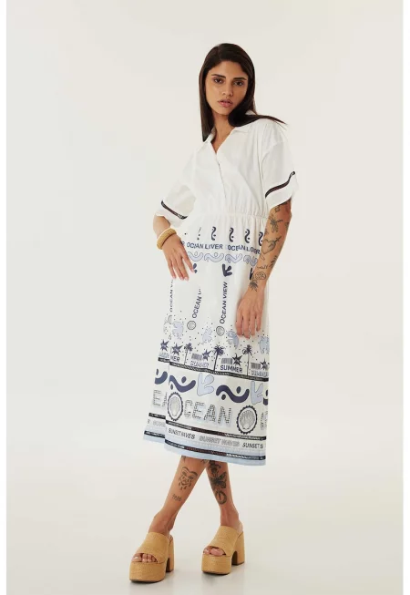 Разкроена миди рокля с гол гръб - Бял/Син