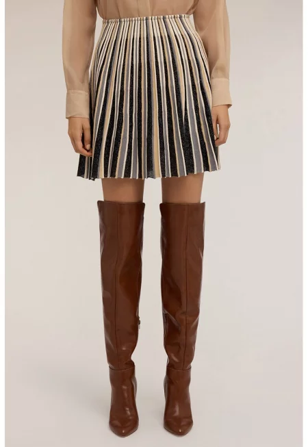 Разкроена пола с лурекс - Черен/Бежов/Камел