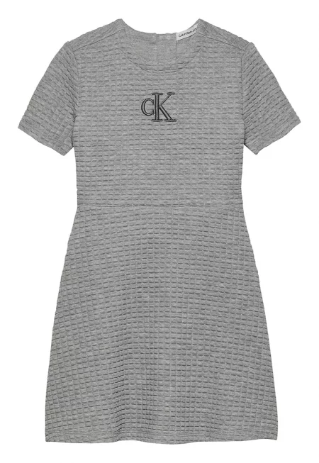 Разкроена рокля с релеф - Tъмносив