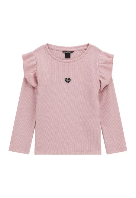 Рипсена блуза с набирания - Прашно розово -