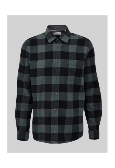 Риза с дълъг ръкав - мъжк - big size - карирана щампа и Regular fit - тъмнозелен