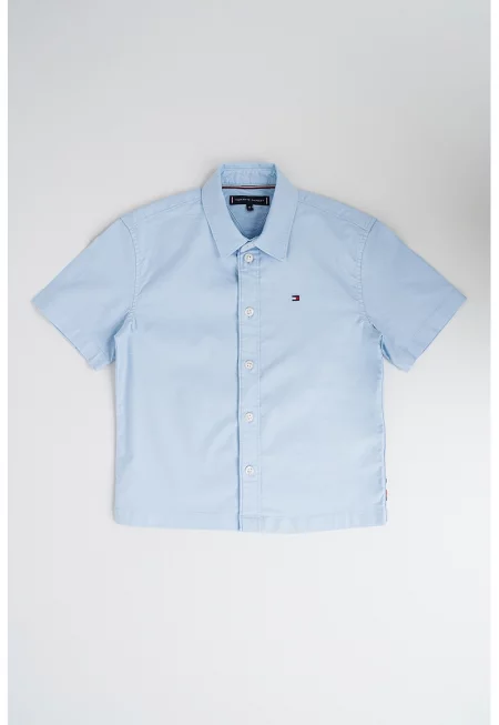 Риза с къси ръкави и лого - Светлосин