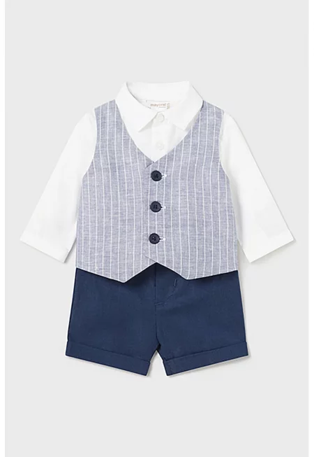 Риза - шорти и елек с лен - Бял/Син