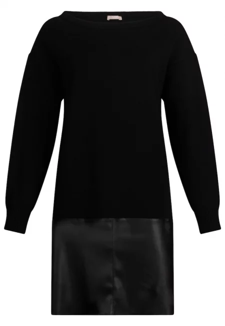 Рокля с дълги ръкави и деколте тип лодка - Черен