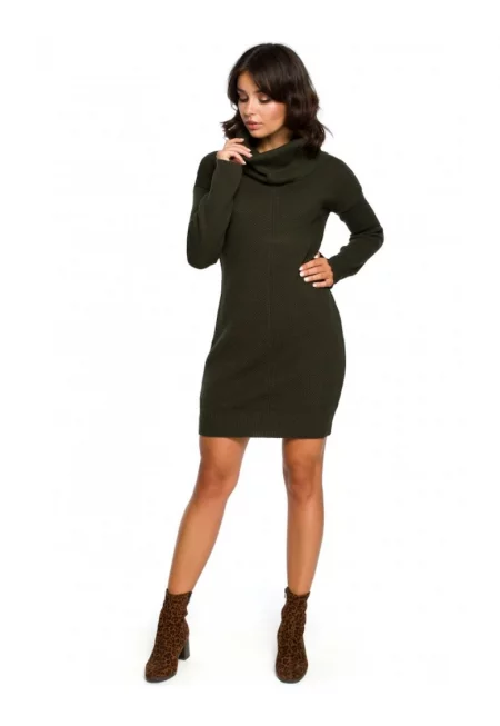 Рокля с пуловер с яка - акрил - каки - един размер