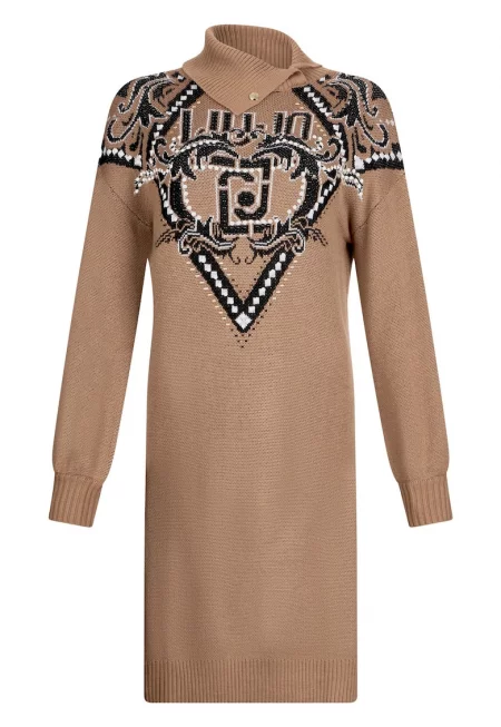 Рокля с вълна с поло - Кафяв