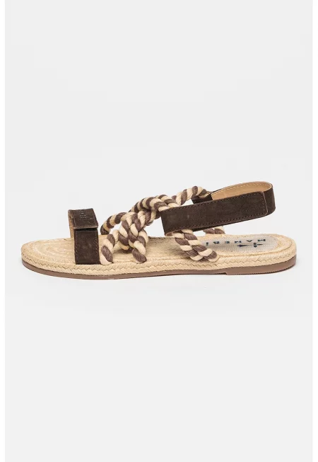 Сандали с велур и отворена пета - Тъмнокафяв