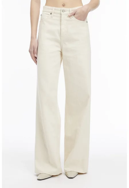 Широки дънки от органичен памук - Крем