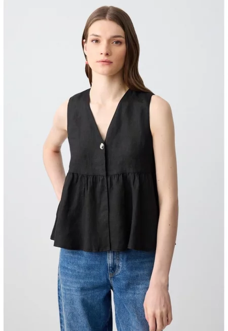 Шпиц блуза без ръкави - Черен