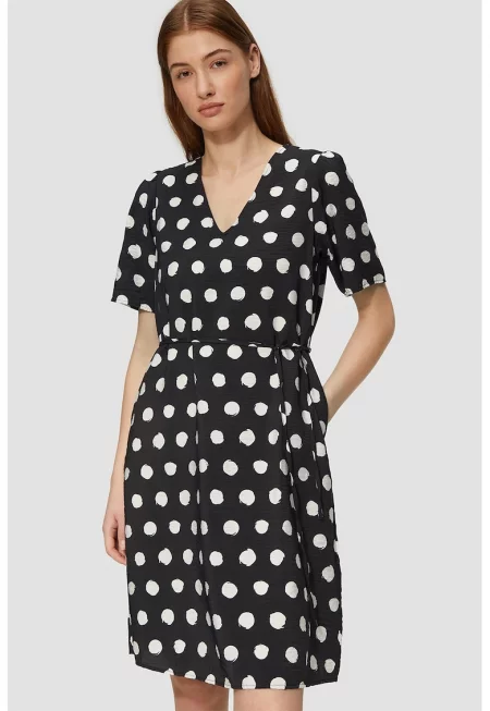 Шпиц рокля с тонален колан - Слонова кост/Черен