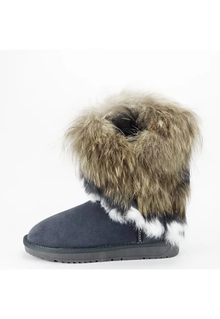 Сиви ботуши от естествена кожа с естествен косъм 8013 11 15668