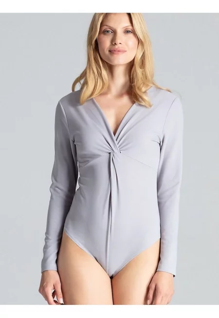 Сиво боди  дълги ръкави - декоративни детайли - полиестер -