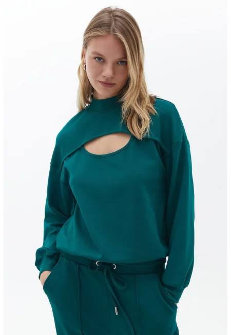 Суитшърт с преден отвор - Тъмнозелен