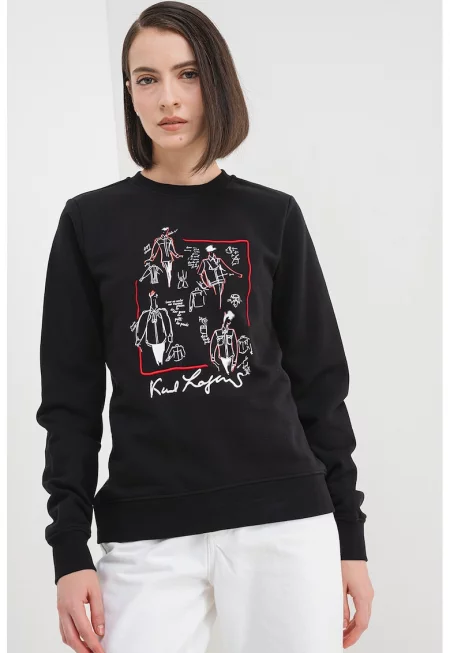 Суитшърт с принт и лого - Черен