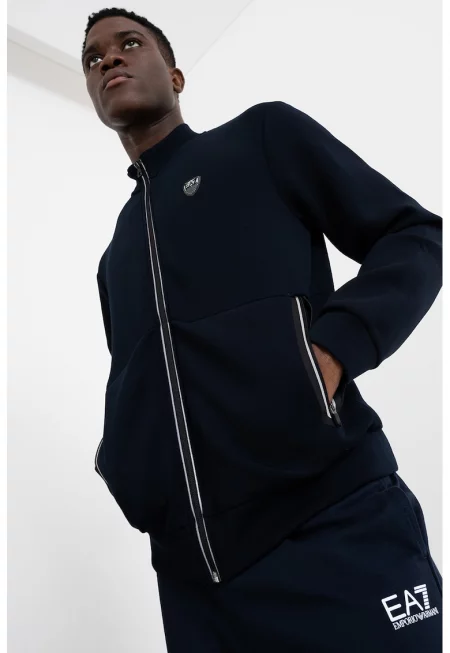 Суитшърт с цип и лого - Тъмносин